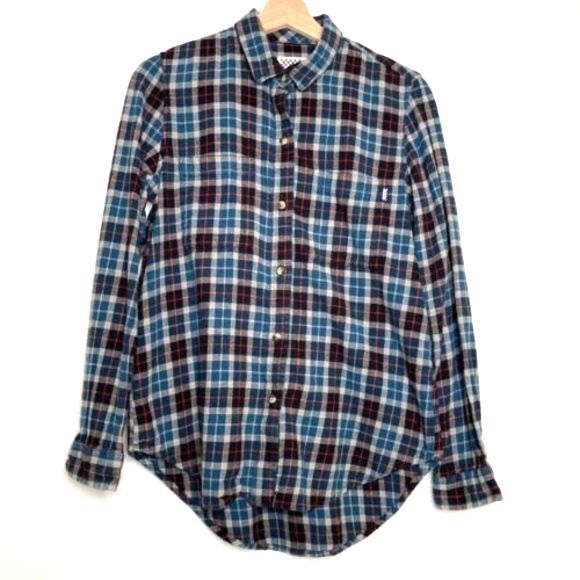 Vans Women's 'Adolescence' Flannel Size Medium Blue Plaid Fall Button Up Shirt - Picture 1 of 9